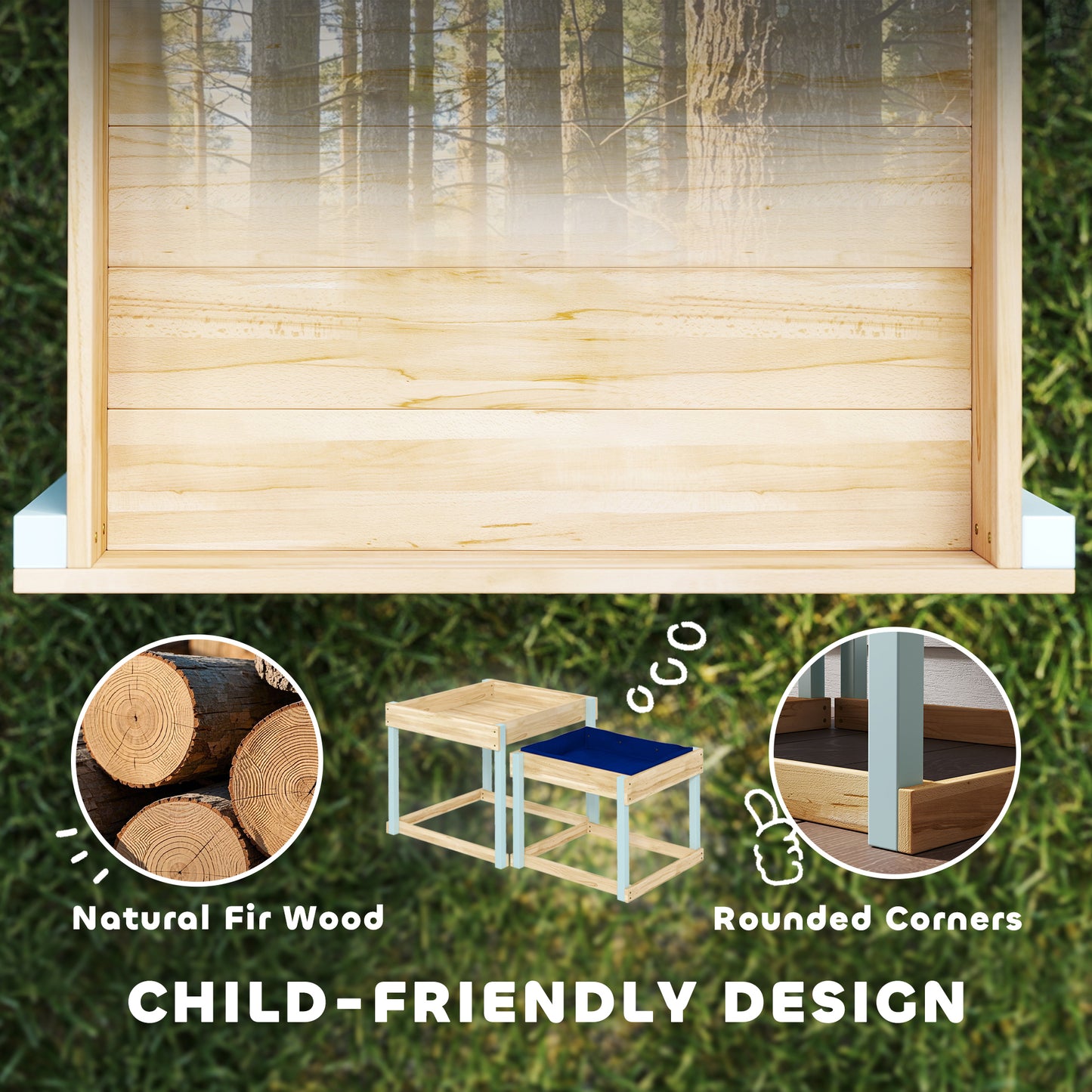 2 PCS Wooden Outdoor Sand and Water Play Tables with Bottom Liner for Kids Aged 3-8 Years Old, Natural Wood Finish