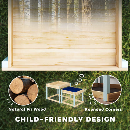 2 PCS Wooden Outdoor Sand and Water Play Tables with Bottom Liner for Kids Aged 3-8 Years Old, Natural Wood Finish