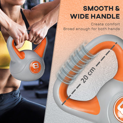 Kettlebell, 8kg Kettle Bells with Handle for Home Gym Weight Lifting and Strength Training, Orange and Grey
