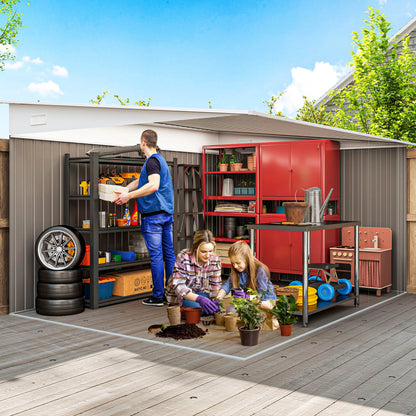 11.3 x 9.2ft Lean to Metal Garden Shed, Waterproof Outdoor Tool & Bike Storage Shed Galvanised with Lockable Double Sliding D