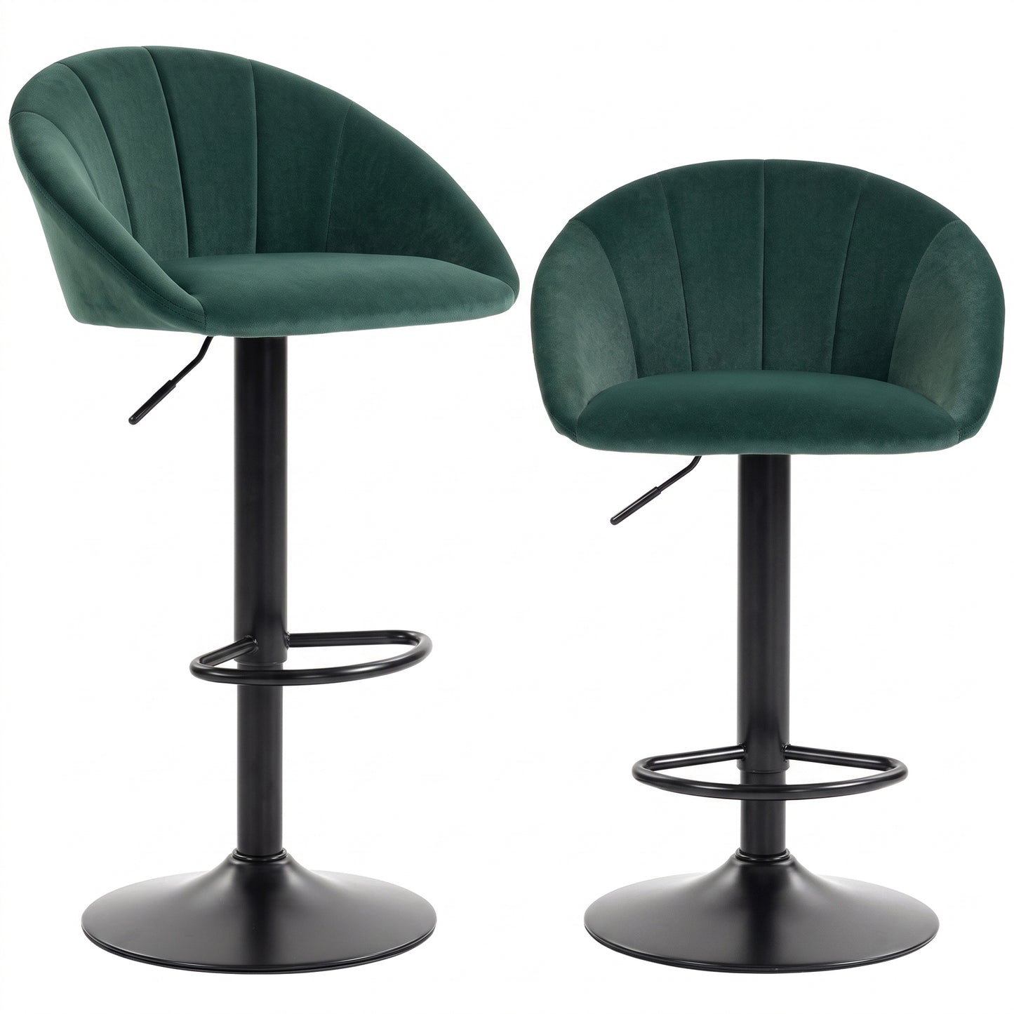Bar Stools Set of 2 Adjustable Swivel Velvet Breakfast Bar Stools with Backrest, Dark Green