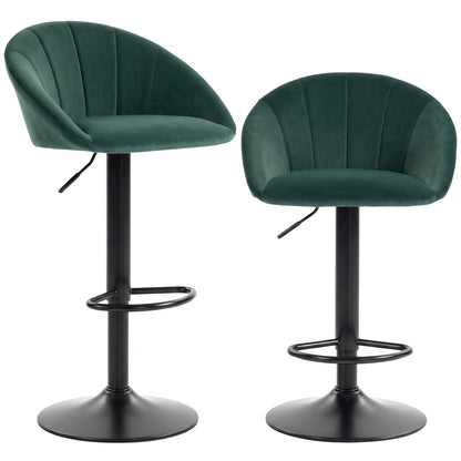 Bar Stools Set of 2 Adjustable Swivel Velvet Breakfast Bar Stools with Backrest, Dark Green