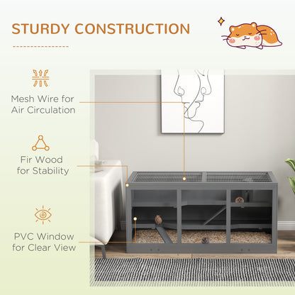 Wooden Hamster Cage, Small Animals Hutch with Tray, Openable Top, Exercise Play House Pen, 115L x 57W x 55Hcm, Grey