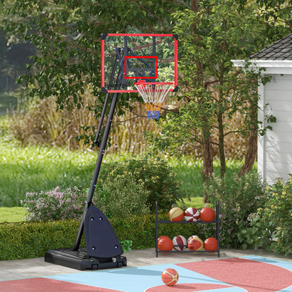 2.4-2.9m Adjustable Basketball Hoop and Stand with Weighted Base, Portable on Wheels, Red