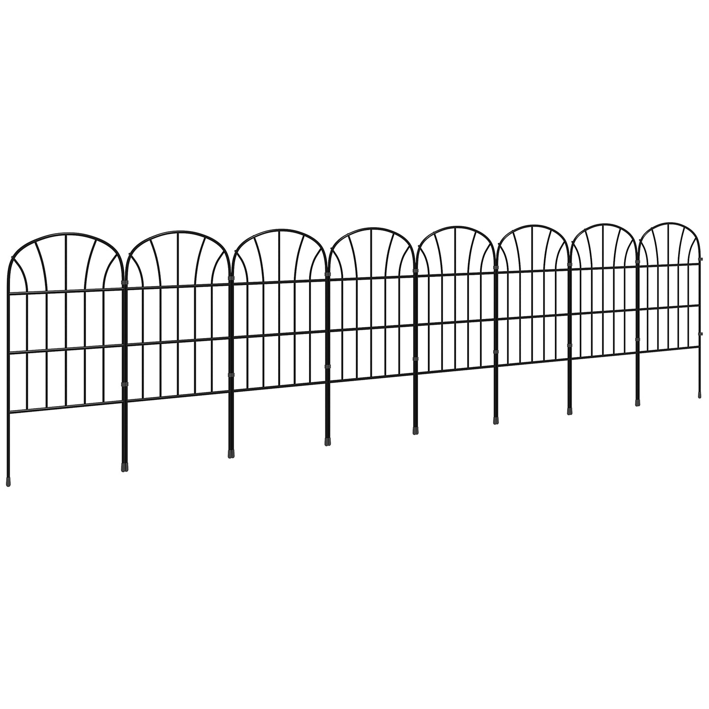 Metal Decorative Outdoor Picket Fence Panels Set of 8, Black