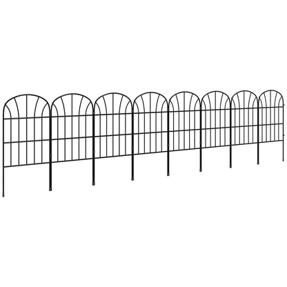 Metal Decorative Outdoor Picket Fence Panels Set of 8, Black