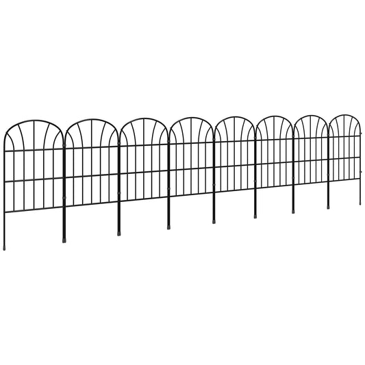 Metal Decorative Outdoor Picket Fence Panels Set of 8, Black