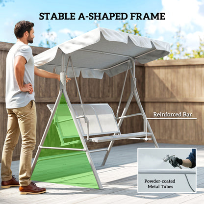 Metal Garden Swing Chair, 3-Seater Swing Seat, Patio Hammock Bench Canopy Lounger, Light Grey