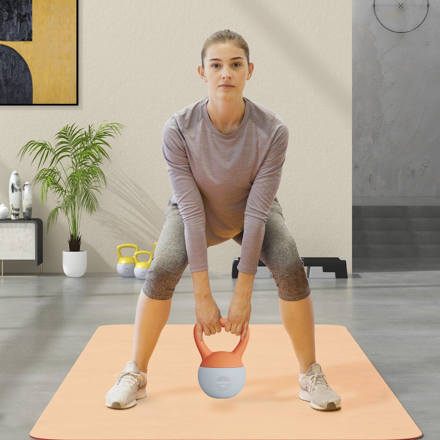6KG Soft Kettlebell with Non-Slip Handle, for Home Gym, Weight Lifting, Strength Training, Orange/Grey