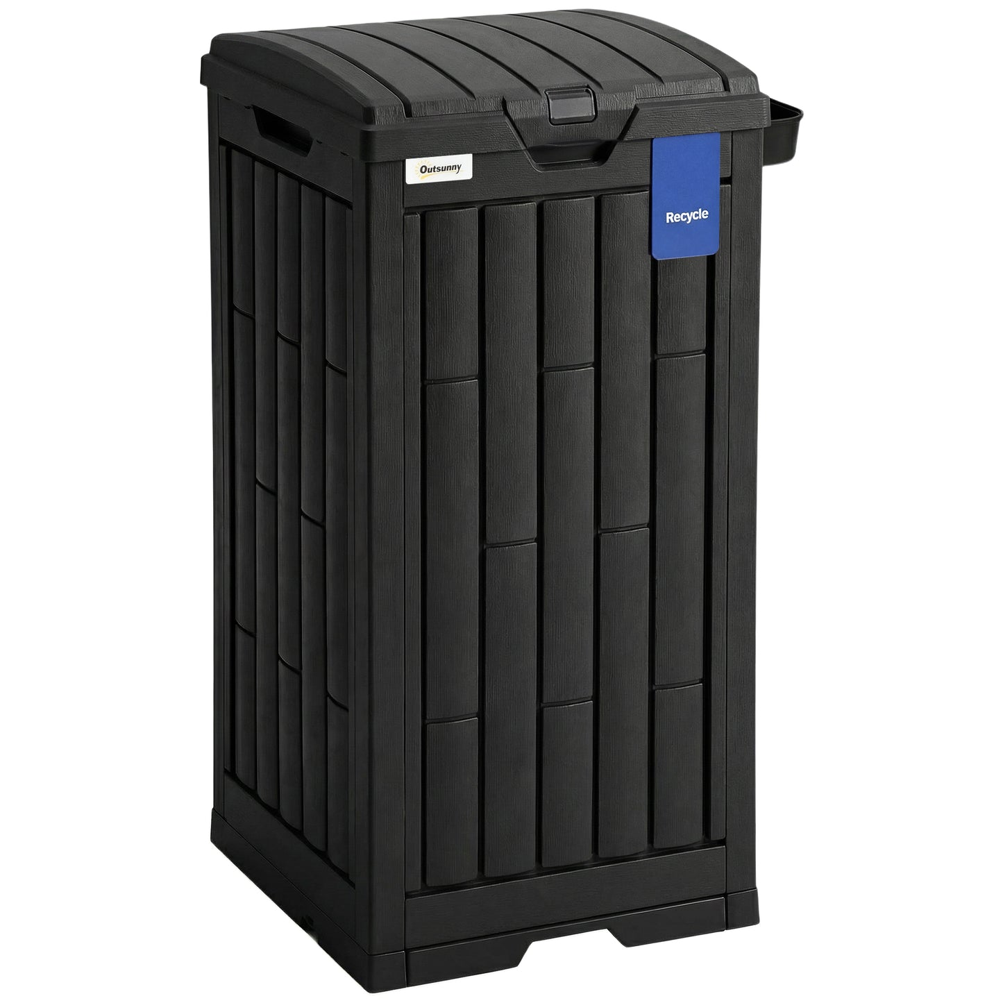 110 L Outdoor Bin with Dual Lid, Waterproof Plastic Trash Bin with Ashtray and Drip Tray, Garden Waste Trash Bin, Black