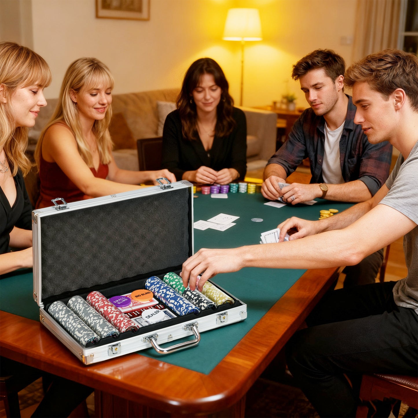 300-Piece Poker Chips Set, Poker Set with Mat, Chips, Two Card Decks, Dealer, Five Dices