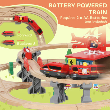 133-Piece Wooden Train Set, Toy Train with Crane, Storage Box, for Kids Ages 3+