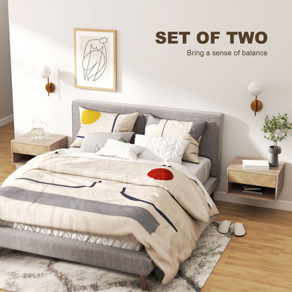 Set of Two Floating Bedside Tables - Natural Wood Finish