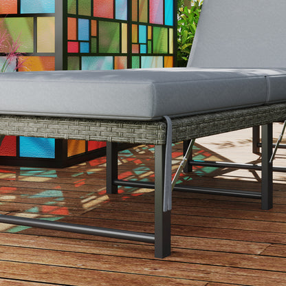 Single Folding Rattan Sun Lounger, with Cushion - Grey