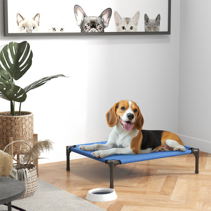 Raised Dog Bed Cat Elevated Lifted Portable Camping w/ Metal Frame Blue (Medium)