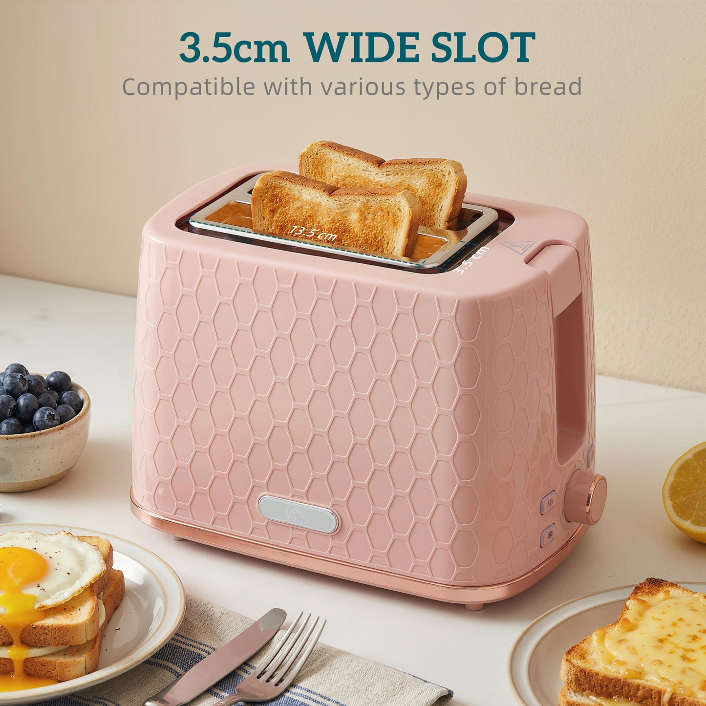 1.7L 3000W Fast Boil Kettle & 2 Slice Toaster Set, Kettle and Toaster Set with Auto Shut Off, Browning Controls, Light Pink