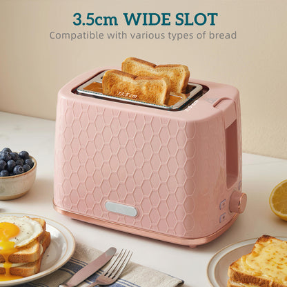1.7L 3000W Fast Boil Kettle & 2 Slice Toaster Set, Kettle and Toaster Set with Auto Shut Off, Browning Controls, Light Pink