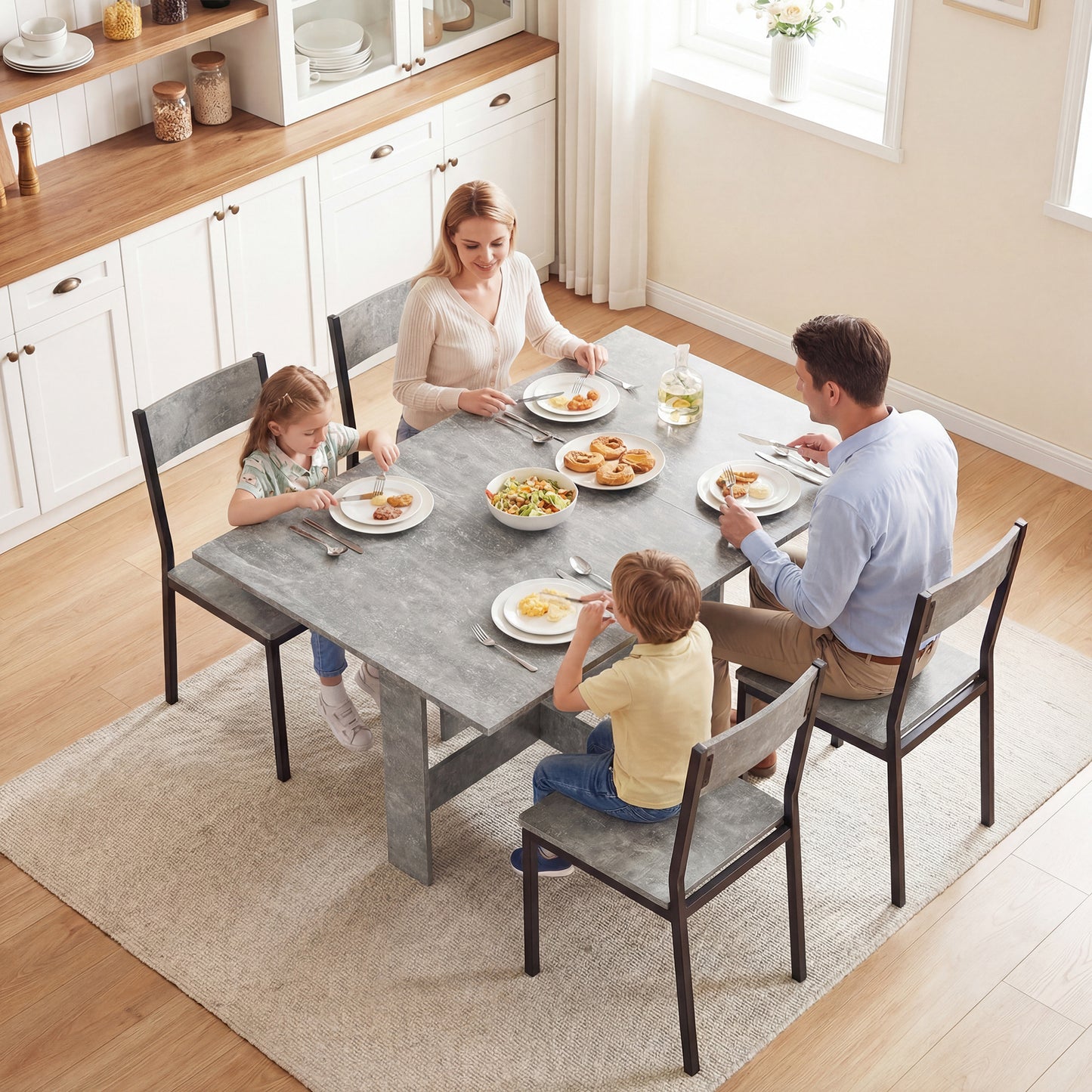 Folding Dining Table, Space-Saving Drop Leaf Kitchen Table for 4-6 People Grey