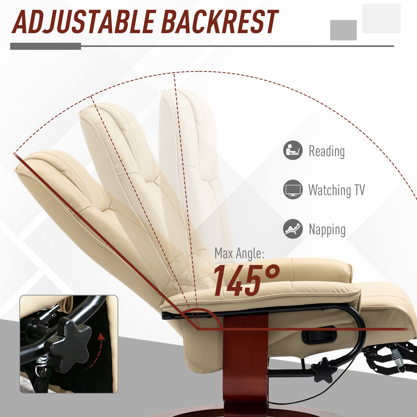 Reclining Swivel Chair, with Footrest - Cream White