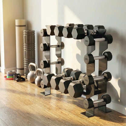 4-Tier Dumbbell Rack, Heavy-Duty Weight Rack for Dumbbells, Kettlebells and Multiple Balls, 200 KG Capacity, Black