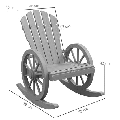 Wooden Adirondack Rocking Chair Reclining Armchair Garden Furniture Patio Porch Rocker - Grey
