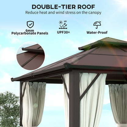 3 x 3(m) Hardtop Gazebo Canopy with UPF30+ Double Polycarbonate Roof, Aluminium Frame Garden Gazebo Permanent Pavilion