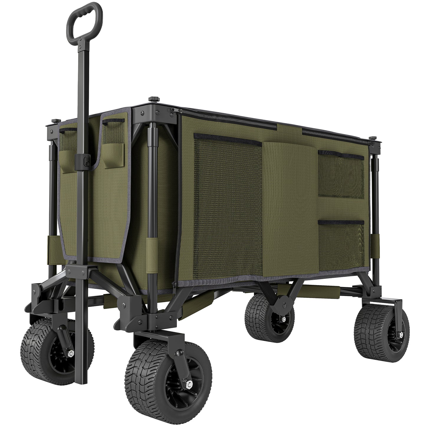 300L Festival Trolley on Wheels, Folding Camping Trolley Cart, Heavy Duty Collapsible Wagon Cart with Wide Wheels