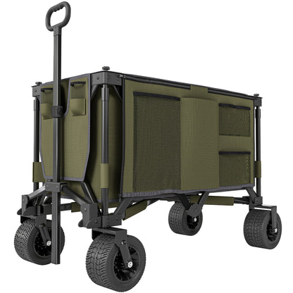 300L Festival Trolley on Wheels, Folding Camping Trolley Cart, Heavy Duty Collapsible Wagon Cart with Wide Wheels