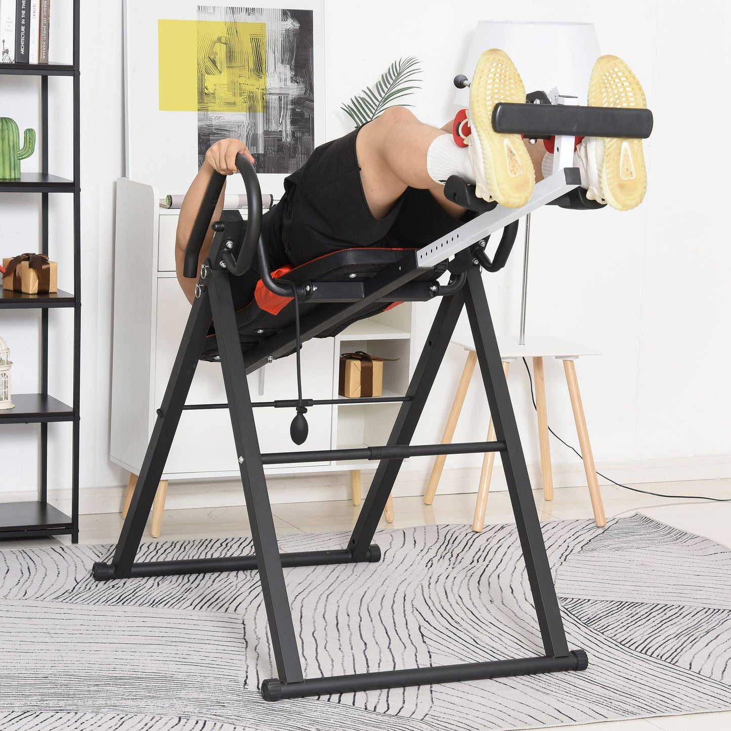 Gravity Inversion Table with Safety Belt Adjustable Hand Stand for Muscle Pain Relief, Red