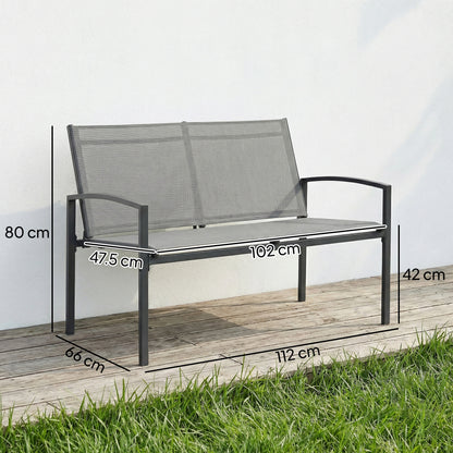 Metal Garden Bench, 2 Seater Outdoor Furniture Seating with Breathable Texteline Fabric, Park Patio Seat, Grey