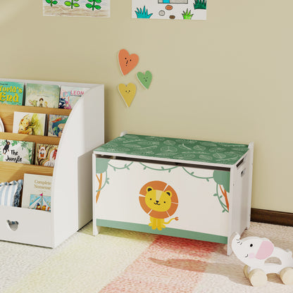 Toy Box with Lid, Safety Hinges and Groove Handles, Toy Storage organiser for Kids, Living Room, Playroom, Green