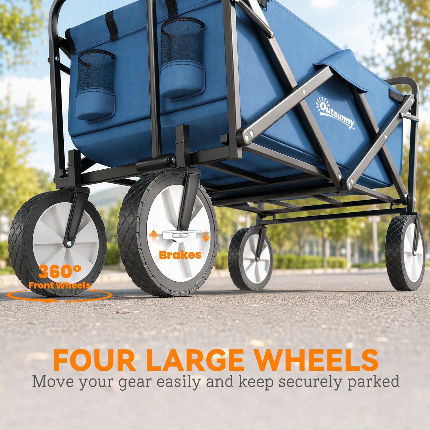 135L Festival Trolley on Wheels, Folding Wagon Camping Trolley Cart with Adjustable Handle, Dual Brakes