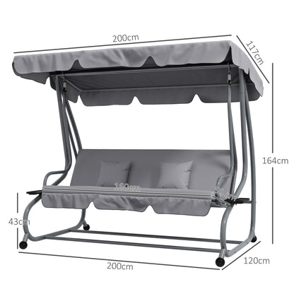 Three-Person garden Swing Chair, with Adjustable Canopy - Light Grey