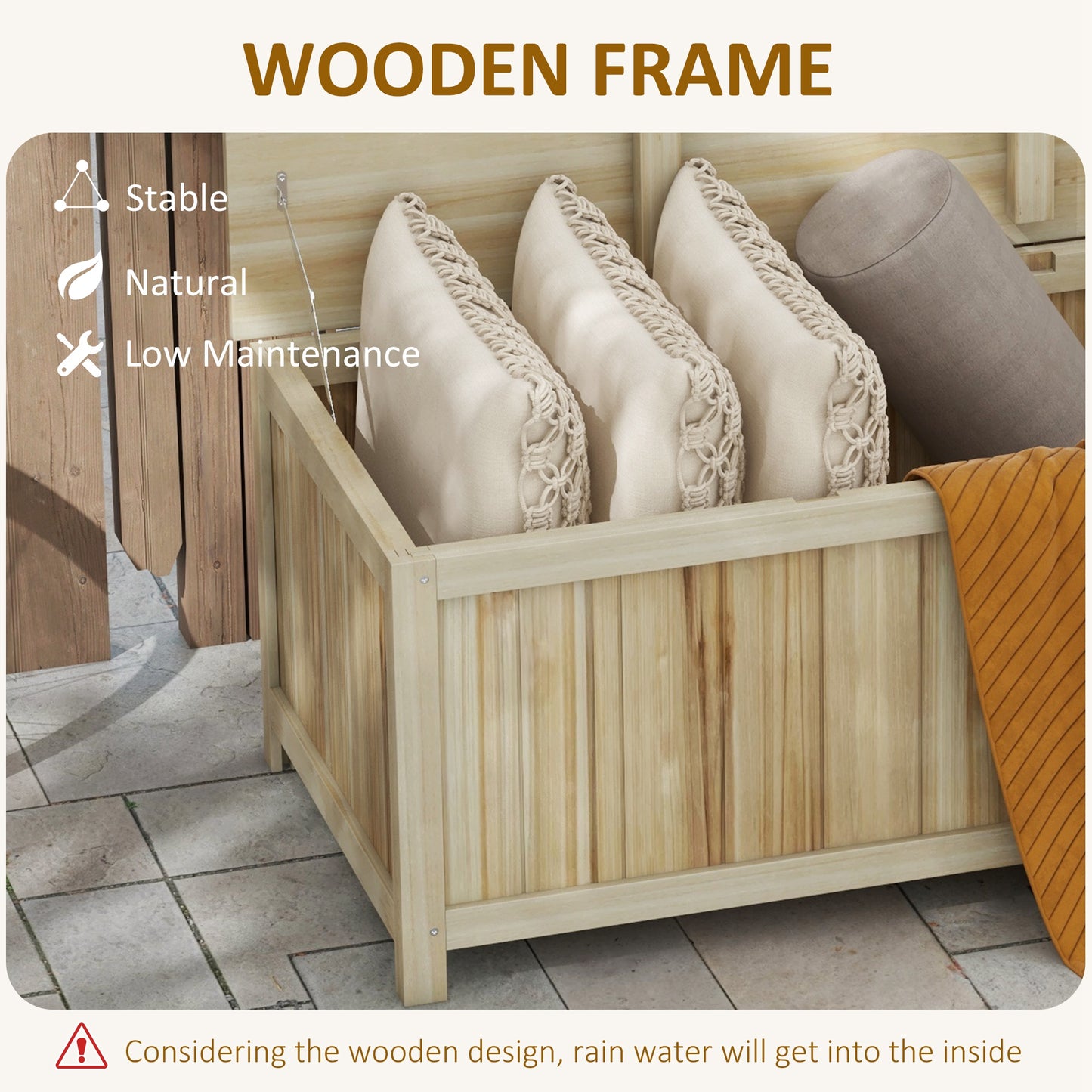 172 Litre Outdoor Storage Box, Wooden terrace Box Garden Storage Container, Natural