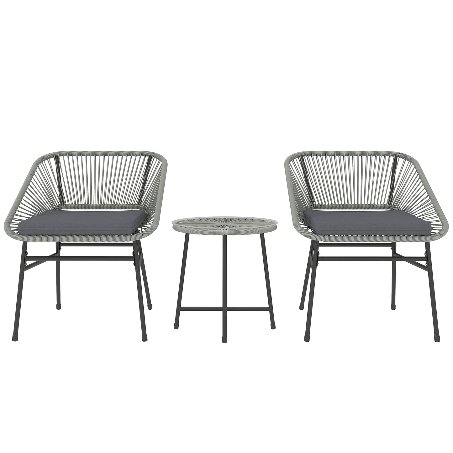 3 Pieces Rattan Bistro Set, Wicker Small Garden Table and Chairs Set with Cushions and Glass Top Coffee Table
