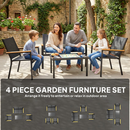Outdoor Sofa 4 Seater Garden Sofa Set with Loveseat 2 Chairs and Coffee Table Black