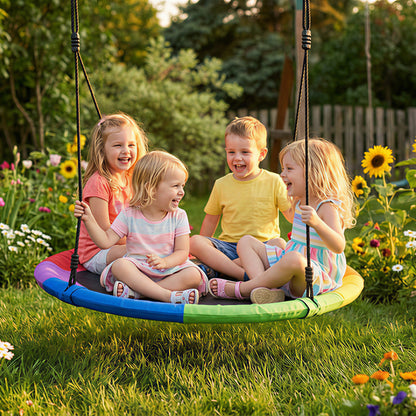 Tree Swing Seat, 120cm Kids Saucer Swing with Adjustable Ropes and Tree Straps, 300kg Capacity, Multicolour