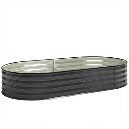 Galvanised Raised Garden Bed, Metal Planter Box with Safety Edging, for Flowers, Herbs, Succulents, Dark Grey