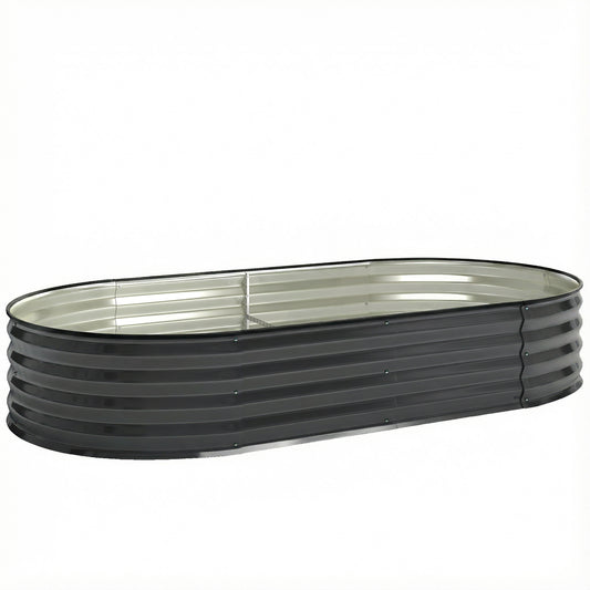 Galvanised Raised Garden Bed, Metal Planter Box with Safety Edging, for Flowers, Herbs, Succulents, Dark Grey