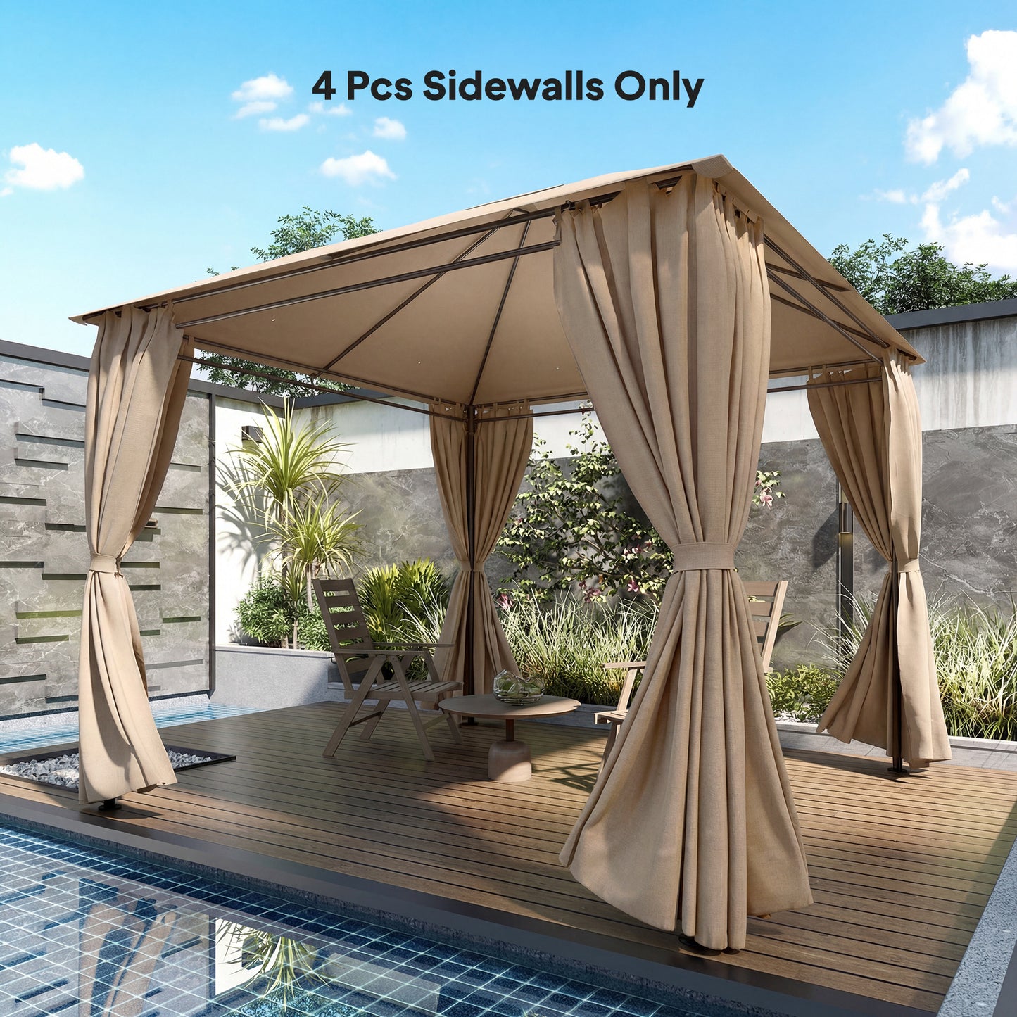 4 Pack Replacement Gazebo Curtains Privacy Panel for Most 3 x 3 m Gazebo, Outdoor Shelter Sidewalls, Khaki