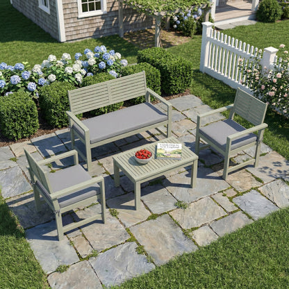 4 Seater Wooden Garden Furniture Set with Loveseat, Armchairs, Table, Acacia Wood Garden Sofa Set, Light Grey