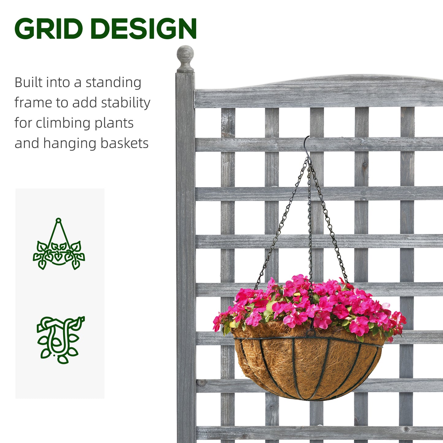 Garden Planters with Trellis for Climbing Vines, Wood Raised Beds for Garden, Flower Pot, Indoor Outdoor, Grey