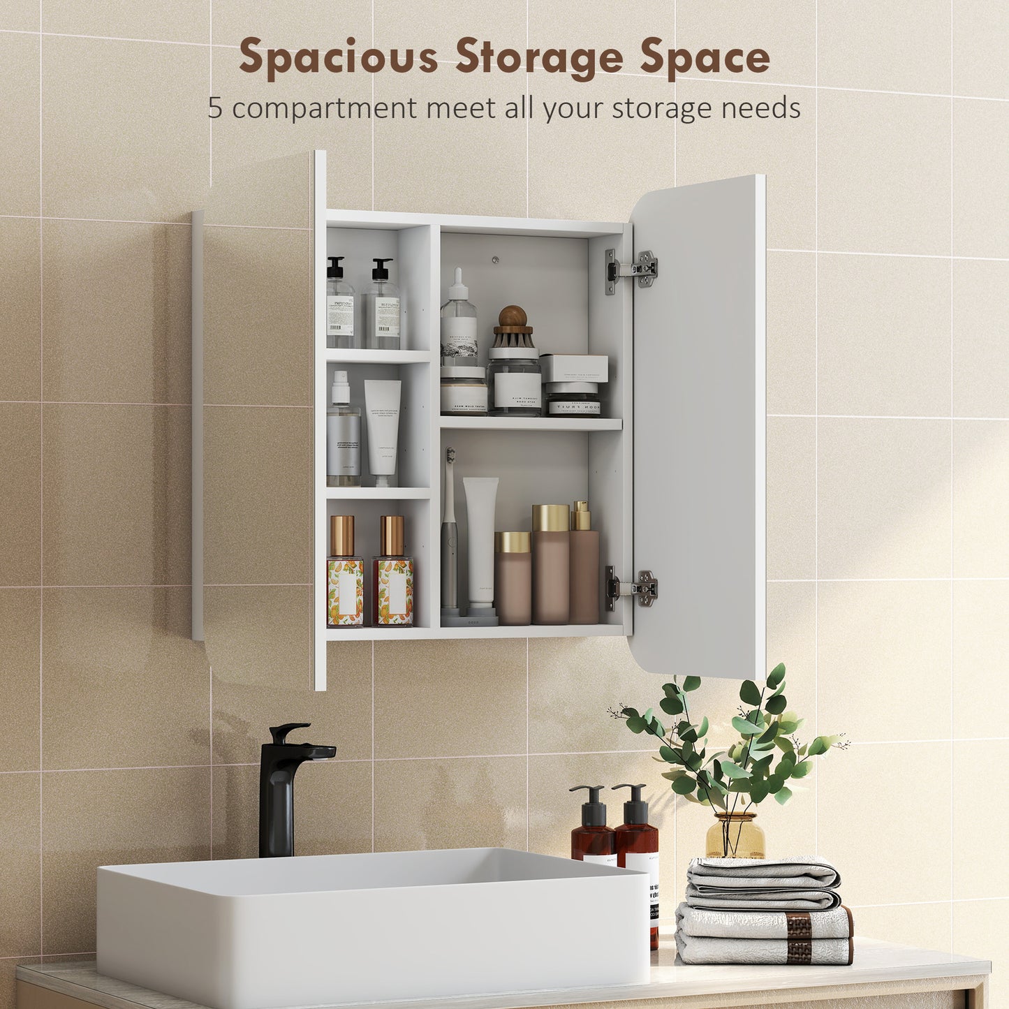 Arched Bathroom Mirror Cabinet with Adjustable Shelves - White