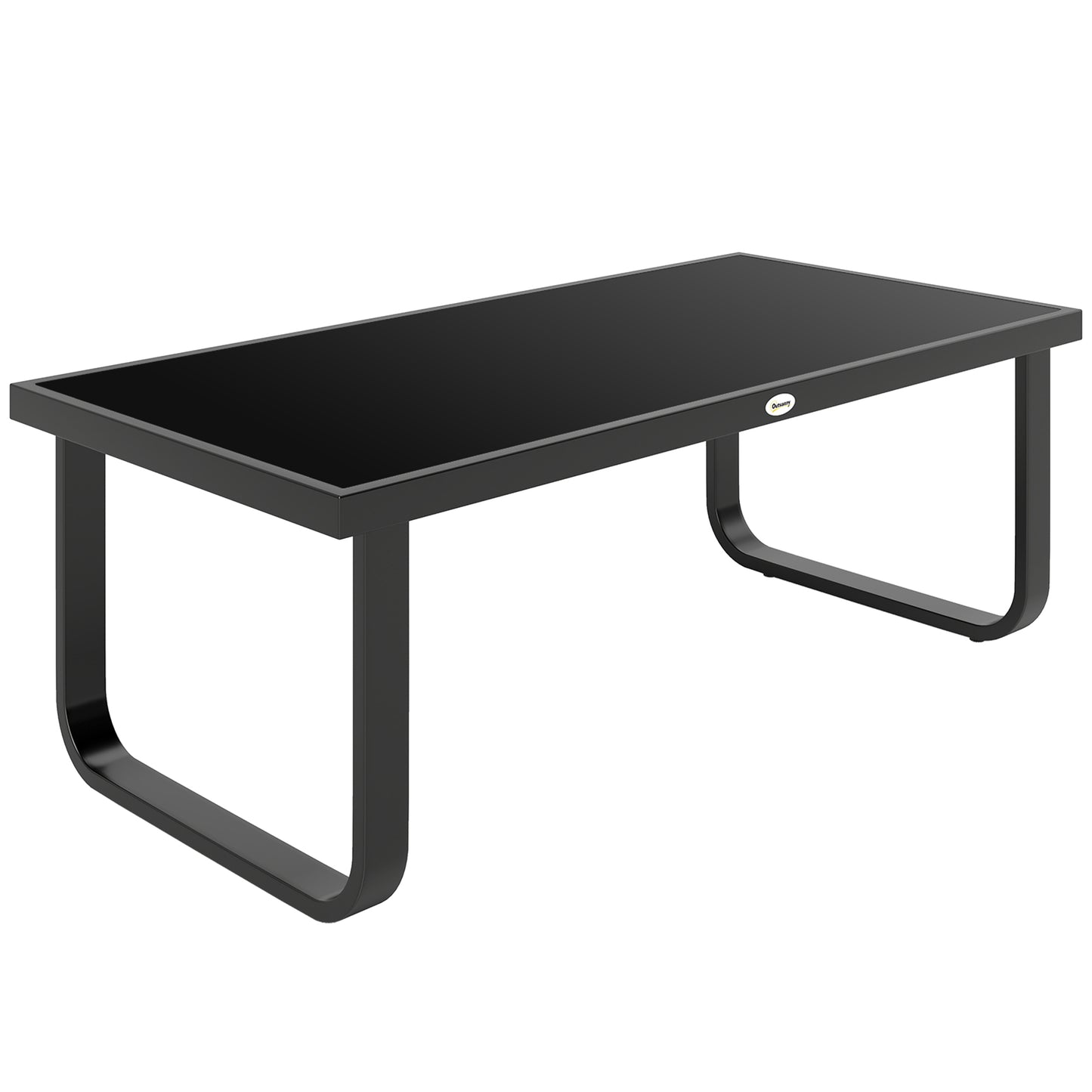Outdoor Garden Coffee Table, Rectangle Metal Side Table with Tempered Glass Tabletop, Adjustable Foot Pads