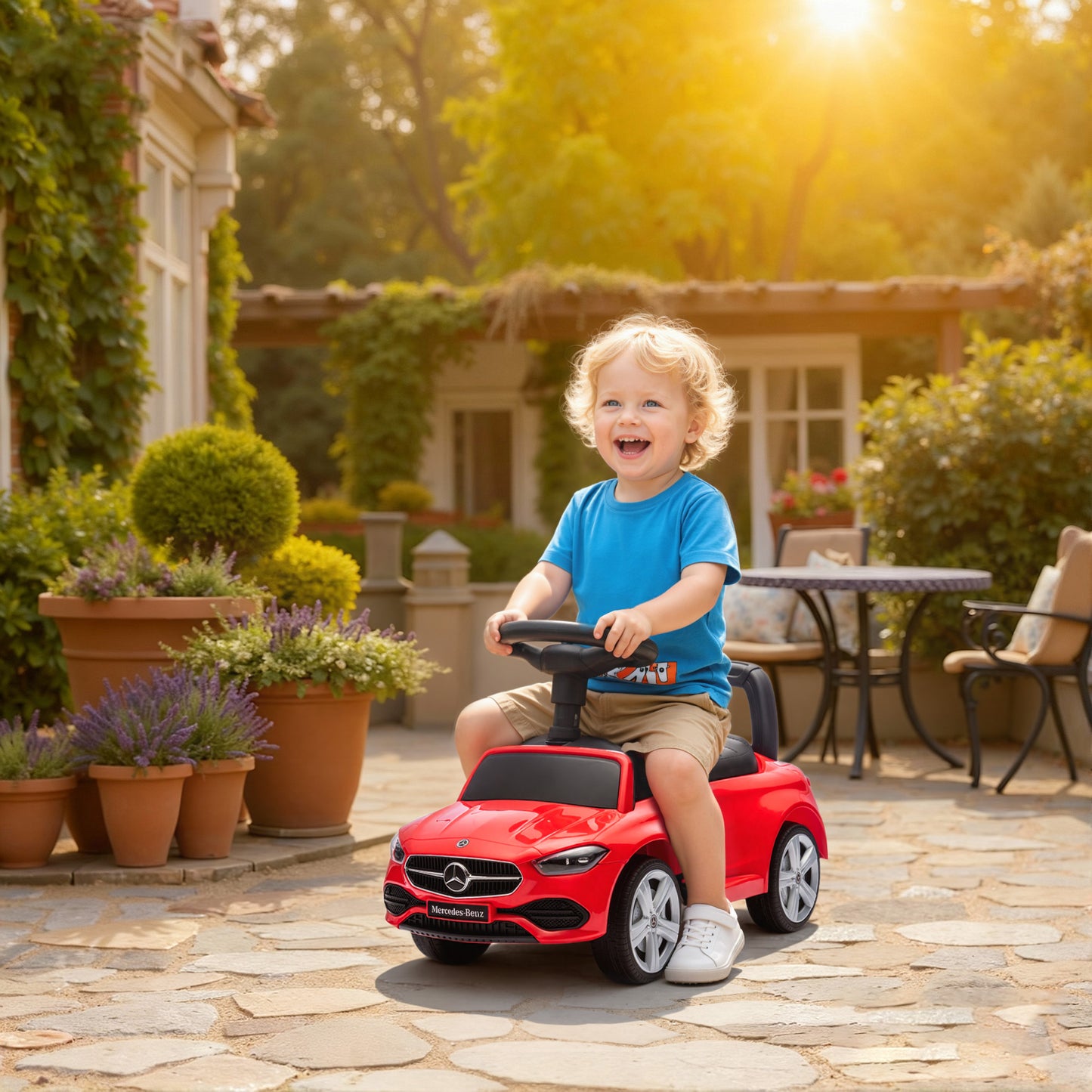 2 in 1 Baby Ride on Push Car Mercedes-Benz C-Class Licensed Walker Foot to Floor Push-Along with Removable Handle, Red