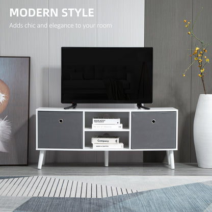 TV Cabinet Stand Unit for TVs up to 50'' with Foldable Drawers, Entertainment Centre for Living Room White