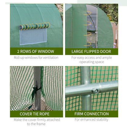 Large Polytunnel Walk In Greenhouse, Plant Gardening Tunnel Green House with Metal Hinged Door