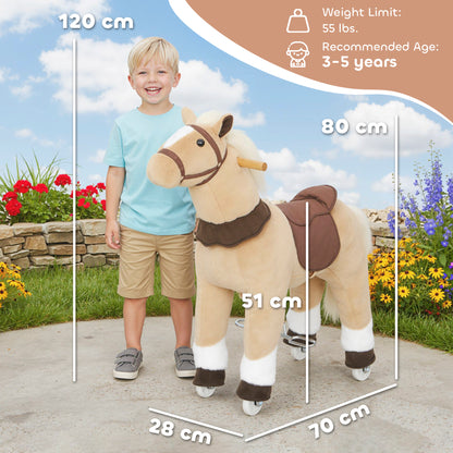 Rocking Horse, Plush Ride On Horse with Rolling Wheels & Saddle, Ride On Pony Toy for Kids 3-5 Years, Up to 25kg, Brown