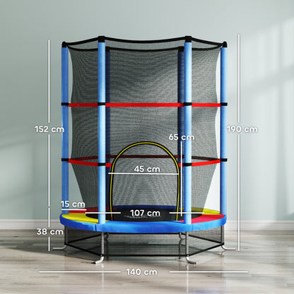 Kids Trampoline, with Enclosure Net, Steel Frame, for Ages 3-6 Years - MultiColoured