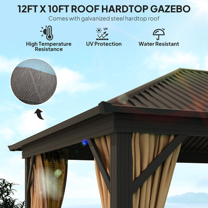 3.6 x 3 m Aluminium Hardtop Gazebo, with Accessories - Brown